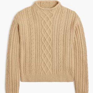 J Crew Roll Neck Cable Knit Crewneck Sweater M Camel Beige Pullover Old Money